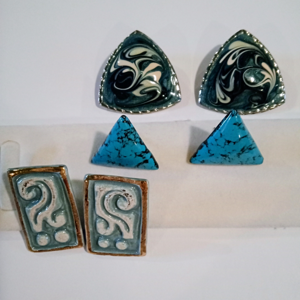 Vtg 3 Prs 1980s90s Artistic Unique Pattern Designed Pierced Earrings 1 Lg Size 12$
